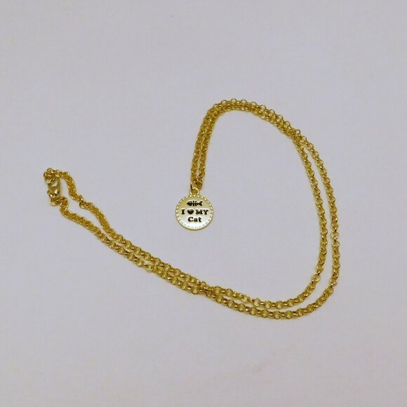 "I Heart My Cat" Pet Lover's Charm Necklace, Minimalist, Gift For Her, Unisex - Picture 1 of 4